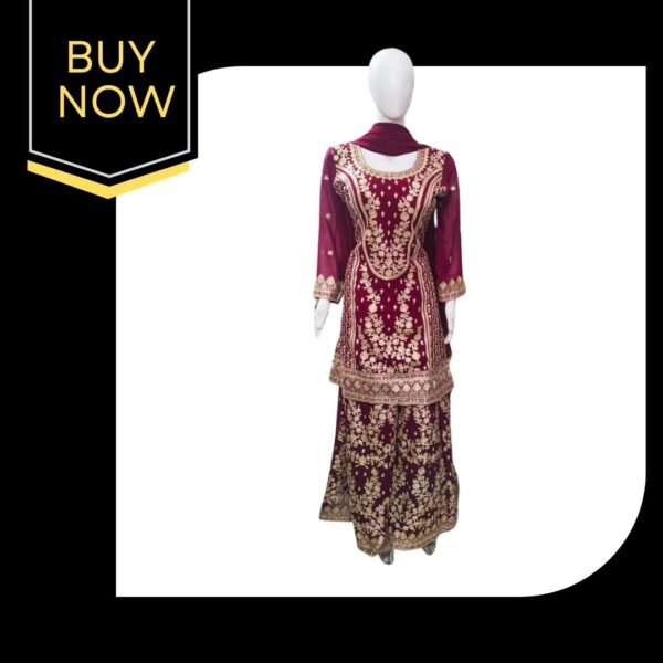 Heavy Plazo Suit with Dupatta – Georgette Fabric, Full Thread Work & Heavy Embroidery