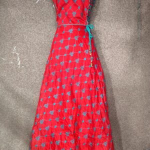 One Piece Gown โ Red Cotton with Elegant Thread Work | Free Size |