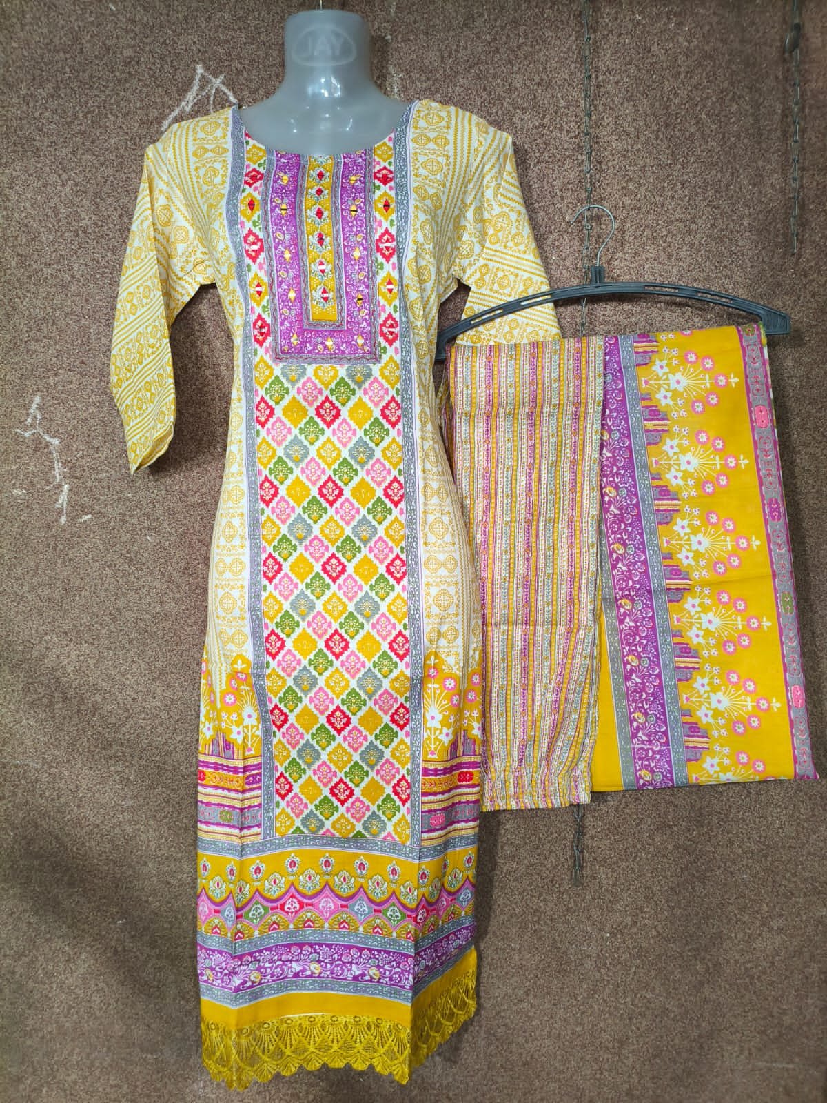 Cotton Suit with Block Print Shirt & Dupatta - Image 5