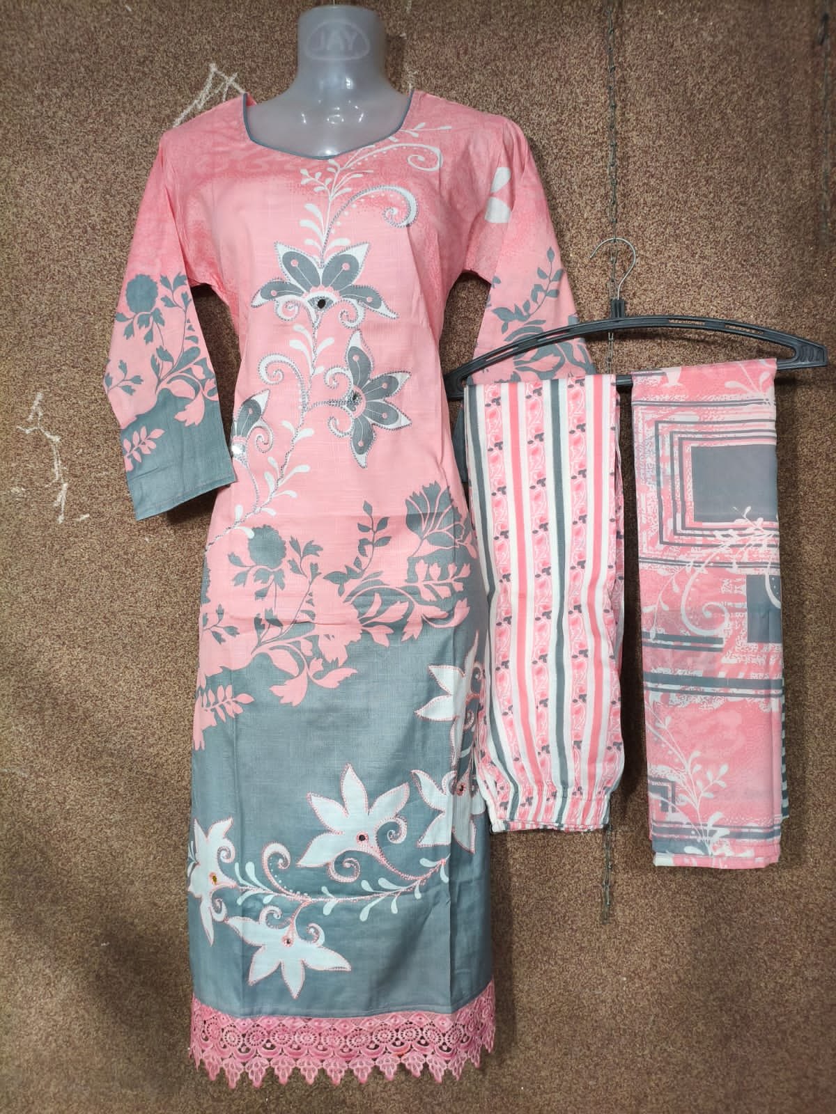 Cotton Suit with Block Print Shirt & Dupatta - Image 2